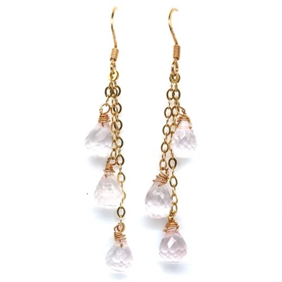 925 Sterling Silver 18K Gold Plated 5 x 7 mm. Pink Rose Quartz Earrings - Image 1 of 4