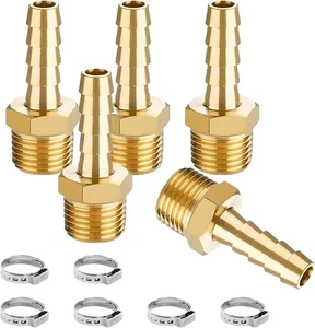 5 Pcs Brass Hose Barb Fittings, 1/2 NPT to 1/4 Barb, 1/4"Barb x 1/2"NPT Male - Picture 1 of 6