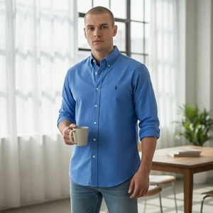 Ralph Lauren Classic Fit Button Down Shirt Mens XL Blue Pony Logo Cotton - Picture 1 of 10