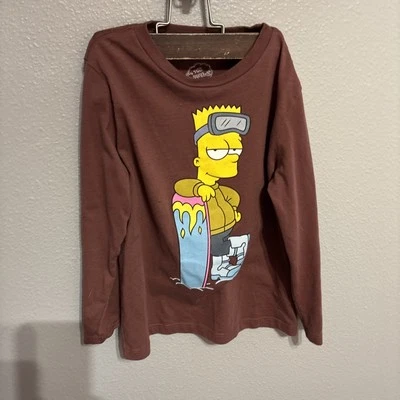 Chicos Bart Simpson Manga Larga Marrón Camiseta Talla Pequeña 6-7 Snowboard  Foto 1 de 4