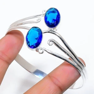 Blue Tanzanite Gemstone Handmade 925 Sterling Silver Cuff Bracelet Ajustable - Picture 1 of 1