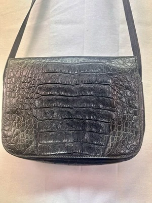 Vintage Made In Italy Crocodile Embossed Black  Leather Shoulder Bag Purse - Image 1 of 4