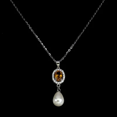 Collar de plata de ley 925 ovalado citrino mopa piedras preciosas naturales joyería 18 pulgadas Foto 1 de 4