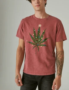 Camiseta Lucky Brand Para Hombres Holiday Pot Leaf Talla Pequeña Roja/Verde Manga Corta Nueva - Imagen 1 de 9