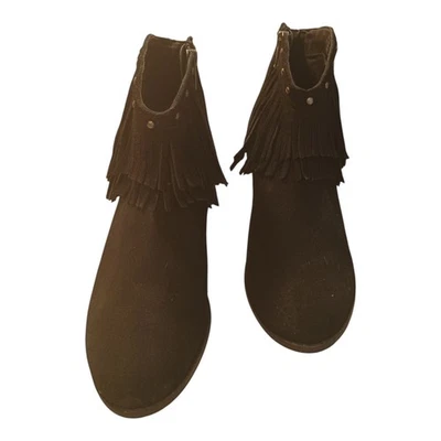 Nuevo botín Minnetonka Bandera para mujer con flecos tachonados y cremallera gamuza negra talla 10 Foto 1 de 4