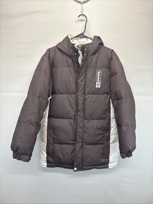 Timberland XL Abrigo de Invierno Marrón Blanco Capucha Oculta Grueso Cálido Bolsillos Cremallera Hombres Foto 1 de 4