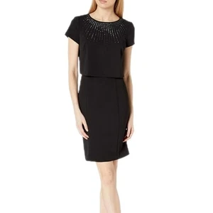 Adrianna Papell Embellished Popover Sheath Dress Women's 2 Minimalist Office NWT - Picture 1 of 10