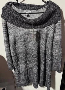 Women’s Style & Co 2X Ombre Sweater Pullover Tunic Cowl Neck Black & Gray NWT - Picture 1 of 4