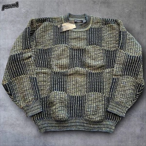 Vintage Jhane Barnes Sweater Mens Medium Black Green Textured Knit Crewneck 90s - Picture 1 of 10