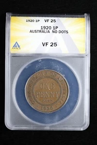 1920 1P Australia George V Penny ANACS VF 25 | No Dots - Picture 1 of 2