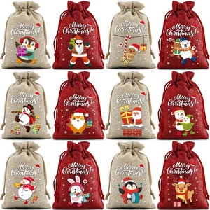 Christmas Themed Burlap Bags Pack of 12 Perfect for Storing Treats and Gifts - Picture 1 of 19
