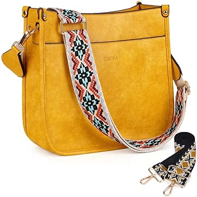 Crossbody Bag Women Vegan Leather Hobo Handbag Trendy Crossbody A7-yellow - Image 1 of 4