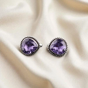Iolite Gemstone 925 Sterling Silver Jewelry Vintage Cufflinks 0.62" For Wedding - Picture 1 of 6