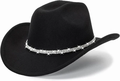Glitter Silver Black Cowboy Hats for Women - Western Sparkly Rhinestone Cowgirl - Image 1 of 4