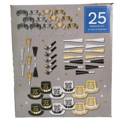 Nochevieja 50 Piezas 25 Kit de Invitados Negro Dorado Plata Fiesta Sombrero Hacedores de Ruido Foto 1 de 3