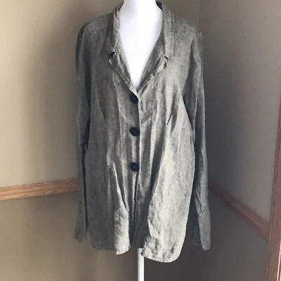 Льняная желтовато-коричневая черная льняная куртка средней длины с деталями на пуговицах - Изображение 1 из 4