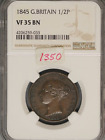 Great Britain 1845 1/2 Penny K-726 NGC VF35 BN KEY DATE