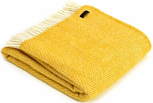 TWEEDMILL TEXTILES 100% New Wool Sofa Bed Throw Blanket BEEHIVE HONEYCOMB YELLOW - Picture 1 of 12