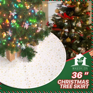 Christmas Tree Skirt Gold Stars Pattern Velvet Mat Xmas Tree Home Décor 36 Inch - Picture 1 of 8