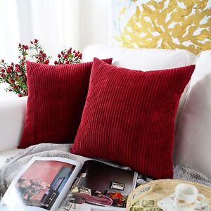 Throw Pillow Covers Set of 2 Sofa Decor Corduroy Striped 4 Sizes 20 Colors