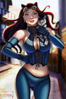 Signed Sexy Steampunk Cat Woman Super Villain 8.5x11 Art Print by Sandra Chang