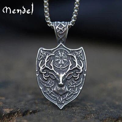 Collar colgante cabeza de ciervo Vegvisir amuleto vikingo nórdico de acero inoxidable MENDEL Foto 1 de 4