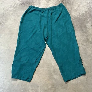 Citron Santa Monica Pants Womens 3X Green Silk Wide Leg Pull On Elastic Waist - Picture 1 of 13