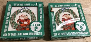 Vintage 2er Set Pakete - Keramikfliese Weihnachten Untersetzer Aufhänger Gummifüße - Bild 1 von 6