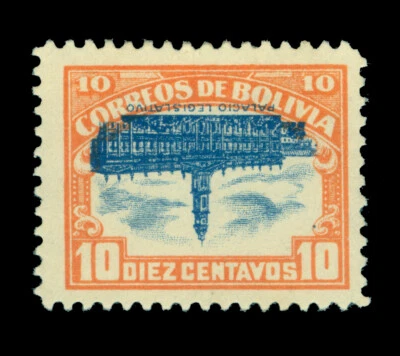 BOLIVIA 1916  Bolivian Parliament  10c  INVERTED CENTER  Scott # 116c mint MH - Image 1 of 2