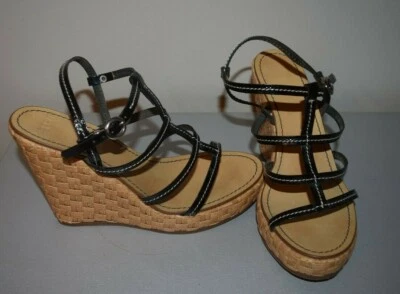 ESPRIT Collection Keil Sandalette m. Plateau 10,5cm schwarz weiß Lackleder Gr 37 - Bild 1 von 4