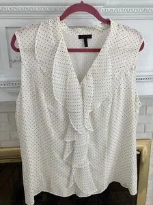 Escada weiß & schwarz Tupfen ärmellose Bluse unten vorne Rüschenabdeckung Gr. 46 - Bild 1 von 10