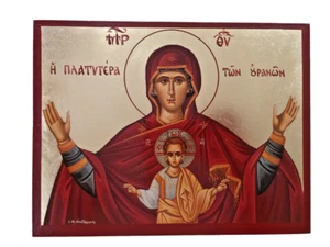 10 1/4" Nuestra Señora del Signo Theotokos Platytera Griega Ortodoxa Hoja Dorada Icono - Imagen 1 de 2