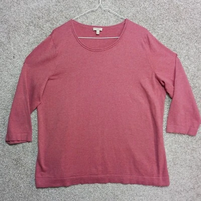 Talbots Womens Top 1X Pink Round Neck 3/4 Sleeves Terry Knit Plus Size Tunic - Image 1 of 4
