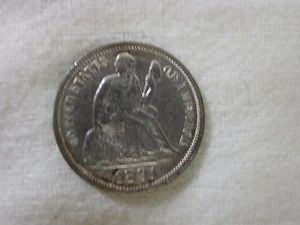 1891 U.S Liberty Seated Dime Variety 4 About Uncirculated - Picture 1 of 4