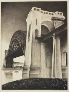 Hell Gate Bridge Louis Lozowick 1928 Precisionist Art Deco Industrial Lithograph - Picture 1 of 2