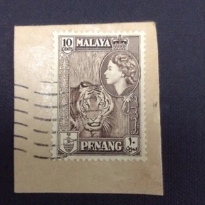 MALAYA Penang Queen Elizabeth II 1957 Tiger 10cents Used - Picture 1 of 1