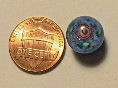 ONE Czech Glass Ball Button Paperweight Blue Pink Green Almost 1/2 " 12mm 9625 - Image 1 of 4