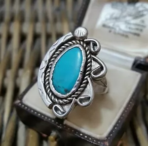 Anello da uomo vintage argento sterling 925, turchese, taglia O US 7,25, nativi americani - Foto 1 di 7