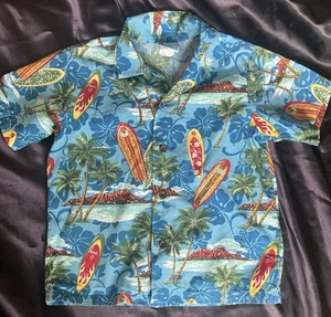 Blue Hawaiian Shirt by RJC Kids Boys Size 7 Youth Made in Hawaii Floral Island - Picture 1 of 7