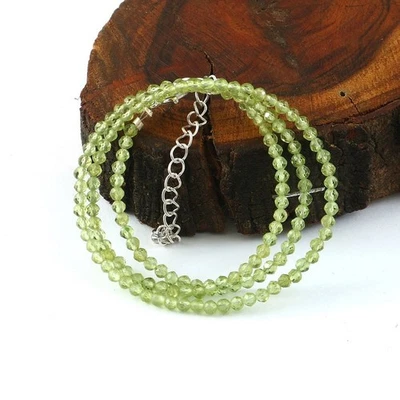 A++ Dainty Peridot Faceted Round Gemstone Beads August Birthstone Necklaces 18'' - Image 1 of 4