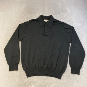 John W Nordstrom Charcoal Gray Merino Wool Polo Shirt Long Sleeve Italian Made - Picture 1 of 7