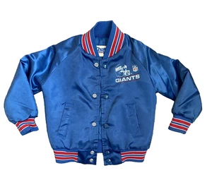 Chalk Line New York Giants Bomber Jacket Size 4 YOUTH Vintage 80s Satin NY NFL - Picture 1 of 21