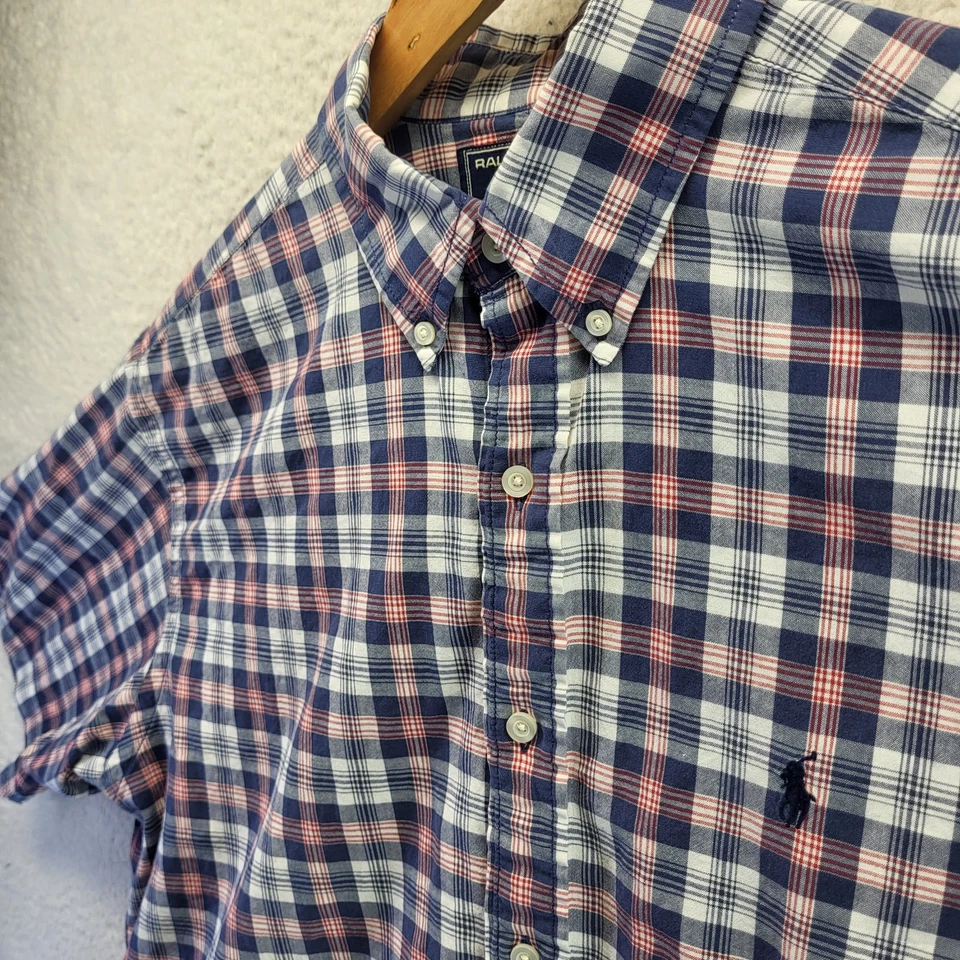 Ralph Lauren Sport кнопка рубашка мужчин большой красный белый синий клетку пони короткий рукав - Изображение 1 из 4