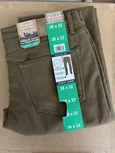 Weatherproof Men's Reg Fit Fleece-Lined Stretch Canvas Pants, Wheat/Brown, 38x32 - Picture 1 of 7