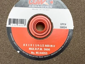 CGW #38024 60 Grit 8" X 1" X 1-1/4 (with bushings) BENCH GRINDING WHEEL - Picture 1 of 5