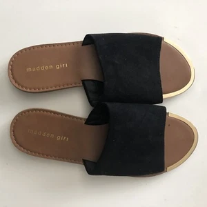 Madden Girl Damen-Sandalen 9M Brando Pantoletten Riemen Slipper schwarz Wildlederimitat - Bild 1 von 4