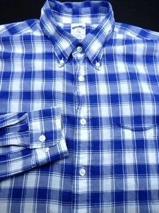 BROOKS BROTHERS BUTTON DRESS SHIRT -M- BLUE WHITE CHECK -SLIM PINPOINT OXFORD - Picture 1 of 4