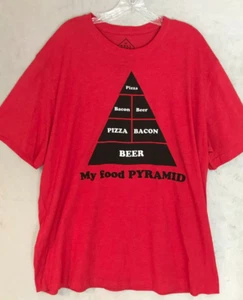 My Food Pyramid Pizza Bacon Beer T-Shirt Mens Red Short Sleeve Cotton Blend 2XLT - Picture 1 of 5