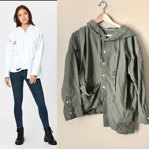 NWT Carmar Distressed Hooded button down shirt W/ Front Buckle Green Size Large - Picture 1 of 5