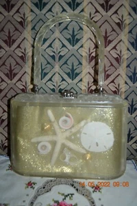 Florida Vintage Lucite Handbag with Gold sparkles and seashells - Picture 1 of 10